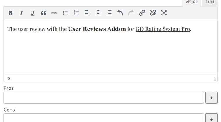 User review form with TinyMCE editor